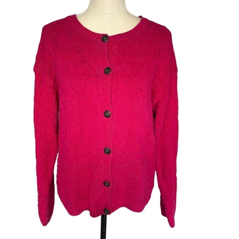 Westbound Vintage Pink Knit Textured Cardigan Sweater M Long Sleeve Button Down